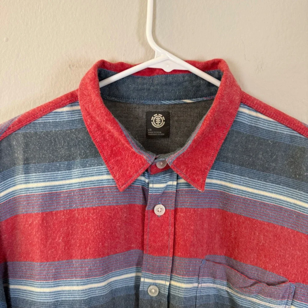 Element Men's Long Sleeve Striped Button Up Shirt‎ Red Blue Gray Casual Size L